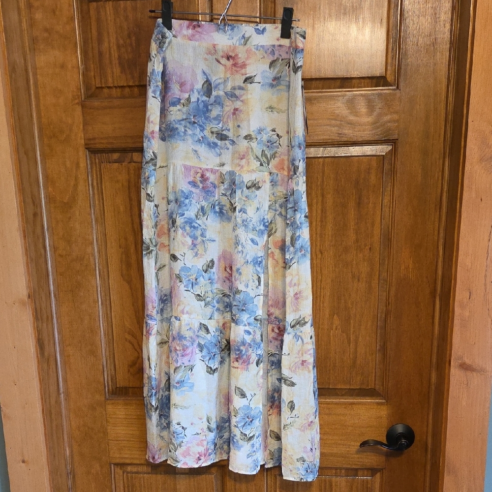 NWT A. Byer Pastel Floral Maxi Slit Skirt Size L